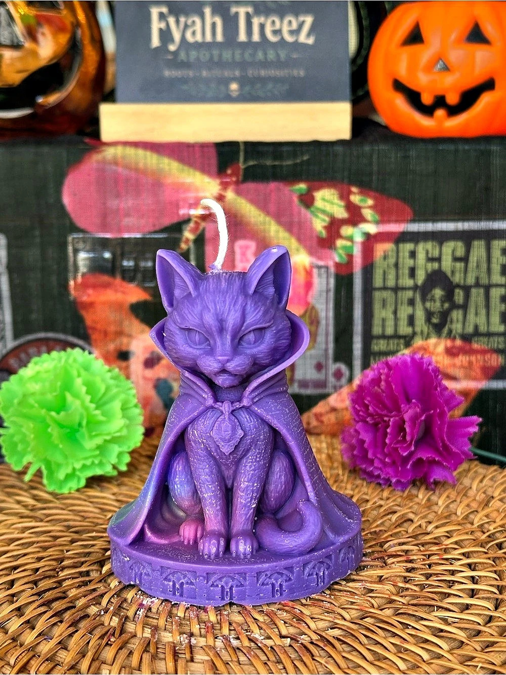 Vampire Cat Candle – Purple Gothic Familiar